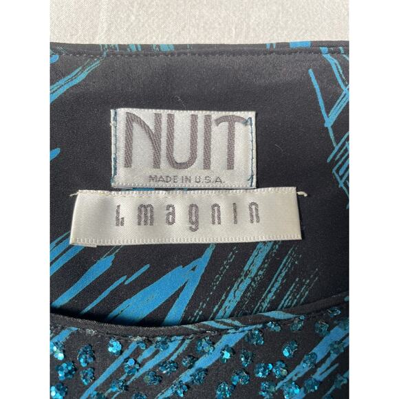 Vintage NUIT I Magnin Women’s Shirt Blouse Blue Sparkle Glitter Made In USA 80’s - Picture 3 of 8
